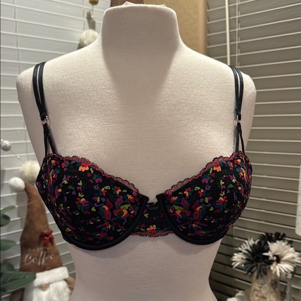 Floral Black Underwire Bra